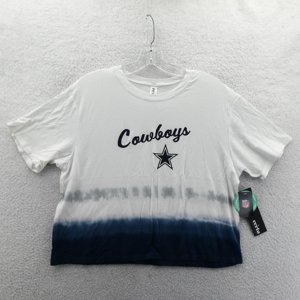 Certo Shirt Women Medium Dallas Cowboys‎ White Blue Tie Dye NFL Cropped Cotton